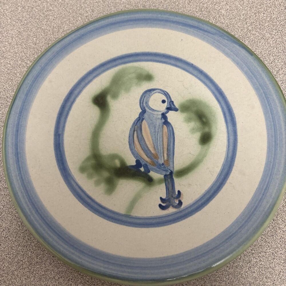 MA Hadley Stoneware Art Pottery RARE Bird In Branch 7.5" Dessert, Salad Plate